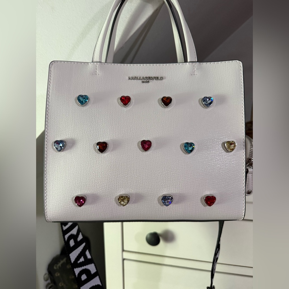 Karl Lagerfeld crystal hearts satchel NWT